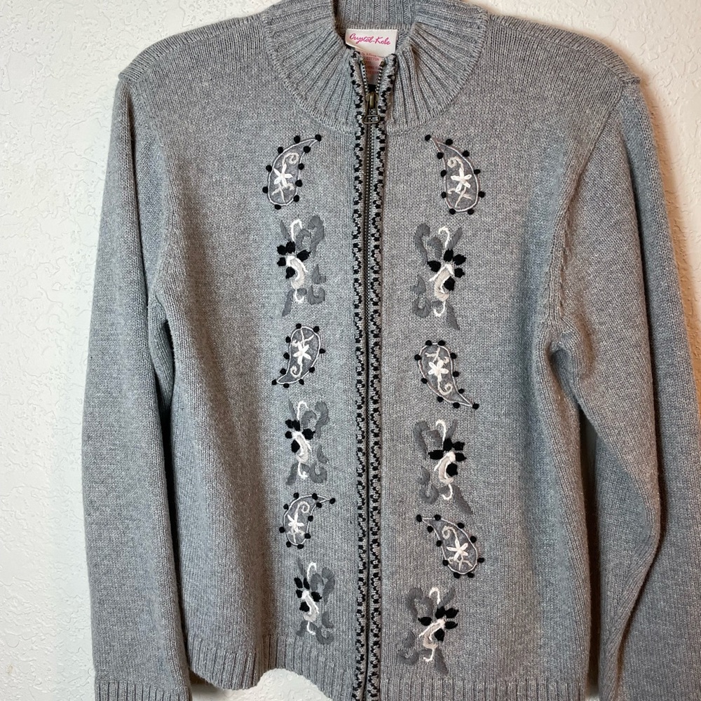 Crystal-Kobe Vintage Cardigan Embroidered Full Zip Cardigan Sz L
